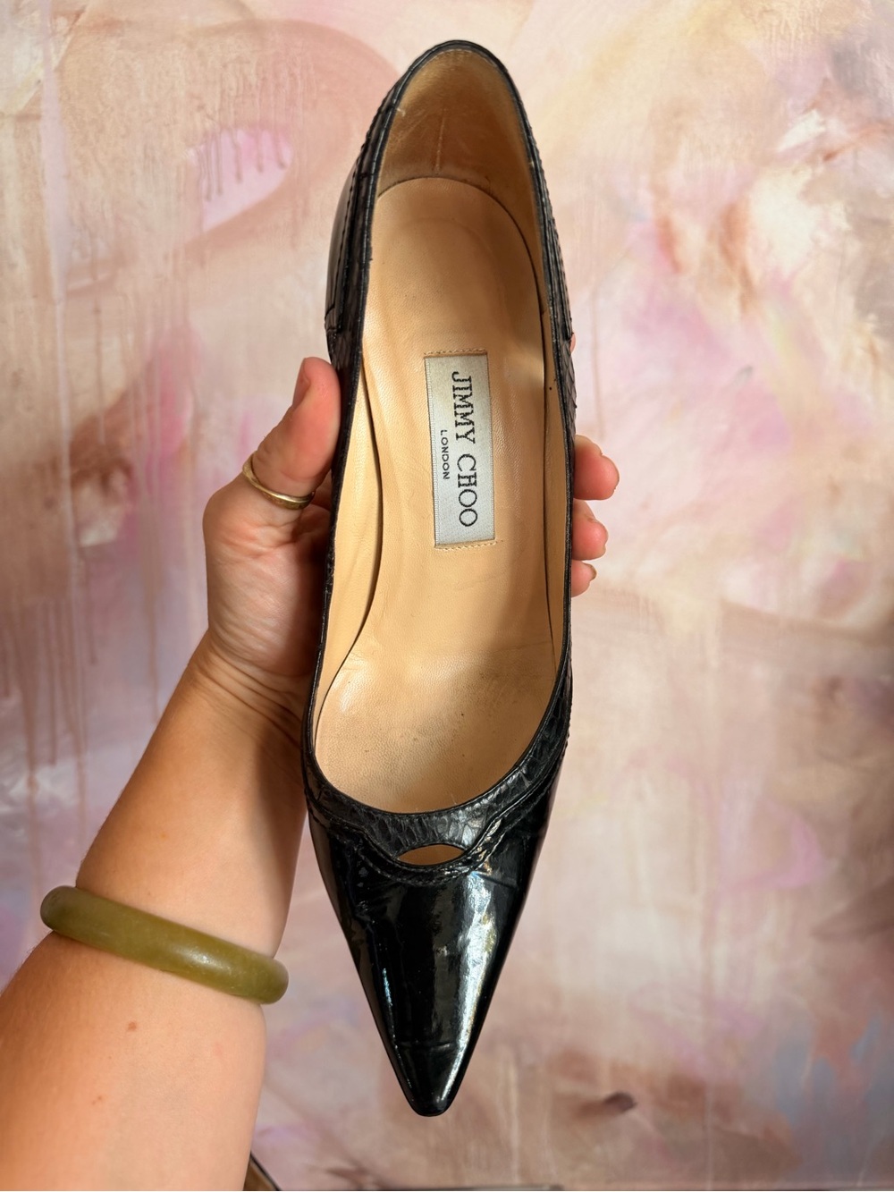 Jimmy Choo Black Patent Pointed-Toe Stiletto Pumps - Picture 3 of 5